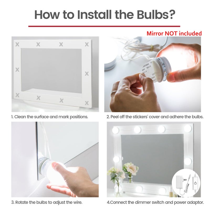 Waneway 14 Bulb Vanity Lights for Mirror, Plug-in Power Adapter & Touch Dimmer, 6,000K, 1350 Lumens (Mirror Not Included) - Image 5